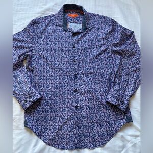 TALLIA Sport Purple Floral Print Shirt with Orange Trim